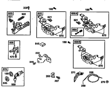 Control Brackets Diagram and Parts List for 12H800  Briggs and Stratton Engine